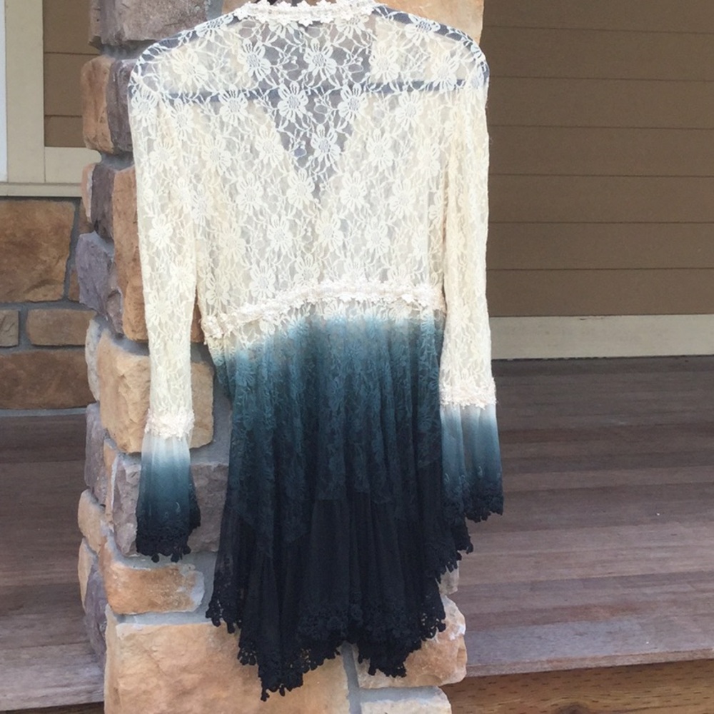 Pyramid collection lace cardigan ombré cowgirl NFR festival rodeo boho chic - Picture 8 of 11